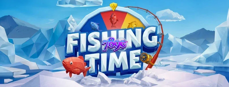 Isang masayang angler sa isang ice fishing scene na nagtatampok ng Wheel of Fortune mechanics sa Fishing Time.